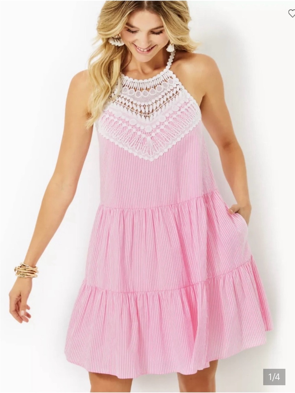 Lilly Pulitzer Pink Crochet Halter Tiered Sundress